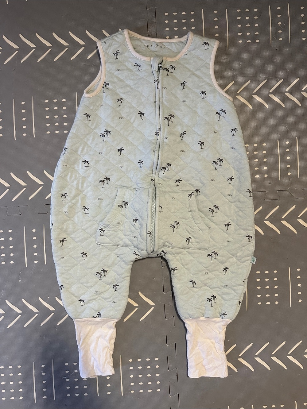 Tealbee Light Blue Palm-Print Quilted Baby One-Piece Sleep Sack
